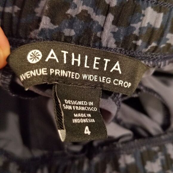 Athleta Women Avenue Printed Wide Leg Crop Pants Sz 4 Allure Navy - Picture 6 of 7